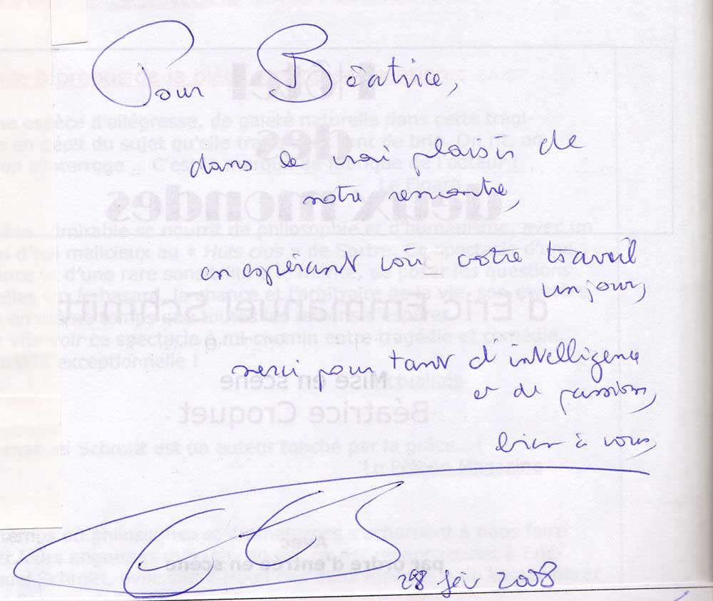 Hôtel des 2 mondes - dédicace Eric-Emmanuel Schmitt